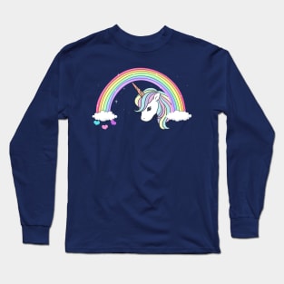 Unicorn Rainbow with Sparkles and Hearts no words wording Long Sleeve T-Shirt